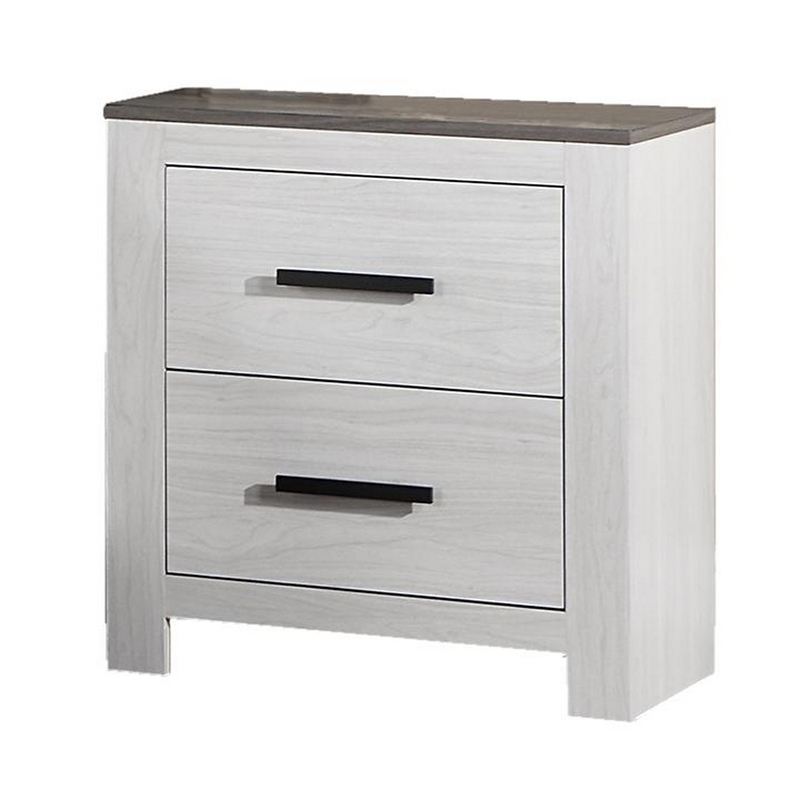 Kopa 26 Inch Nightstand with 2 Drawers- Black Handles- White Wood Finish