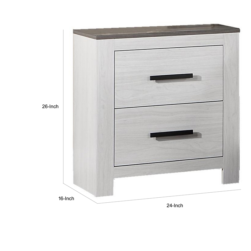 Kopa 26 Inch Nightstand with 2 Drawers- Black Handles- White Wood Finish