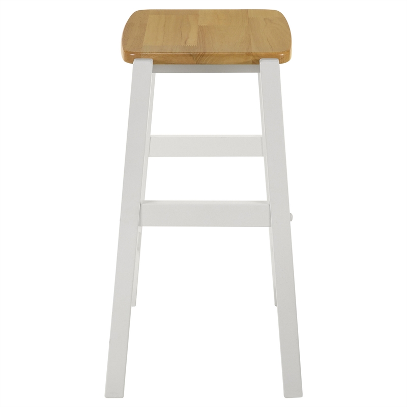 Hoa 24 Inch Counter Height Stool Set of 2- Footrest- White Brown Solid Wood
