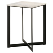 Sovi 24 Inch Side End Table- Square Marble Top- Black Metal Frame- White