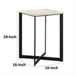 Sovi 24 Inch Side End Table- Square Marble Top- Black Metal Frame- White