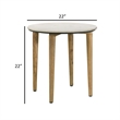 Wolu 22 Inch Side End Table- White Marble Round Top- Natural Brown Wood