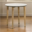 Wolu 22 Inch Side End Table- White Marble Round Top- Natural Brown Wood