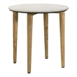 Wolu 22 Inch Side End Table- White Marble Round Top- Natural Brown Wood