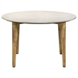 Wolu 30 Inch Coffee Table- White Marble Round Top- Natural Brown Mango Wood