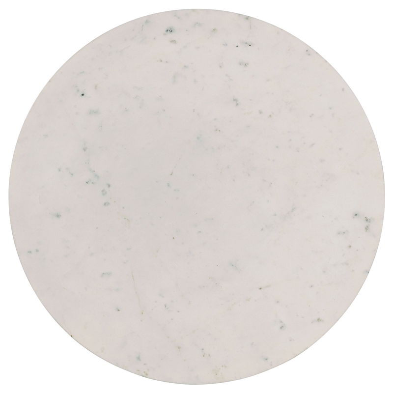 Wolu 30 Inch Coffee Table- White Marble Round Top- Natural Brown Mango Wood