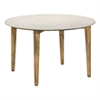 Wolu 30 Inch Coffee Table- White Marble Round Top- Natural Brown Mango Wood