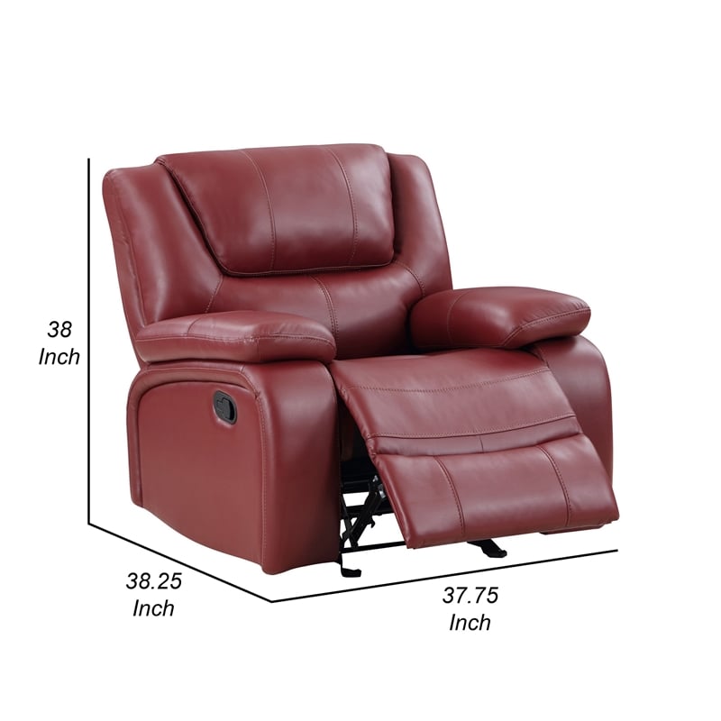 Mila 38 Inch Manual Recliner Accent Sofa Chair- Red Faux Leather- Wood