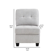 Seh Armless Modular Sofa Chair with Plush Cushions- Soft Light Gray Fabric