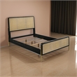 Fij Queen Size Bed- Natural Rattan Woven Panel Headboard- Gold Legs- Black