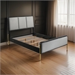 Fij Queen Size Bed- 3 Block Panel Headboard- Slim Legs- Gray Upholstery