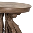 Gia Side End Table- 27 Inch Round Top- Carved Details- Brown Solid Wood