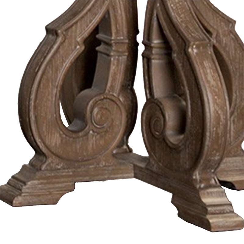 Gia Side End Table- 27 Inch Round Top- Carved Details- Brown Solid Wood