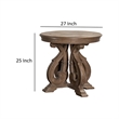 Gia Side End Table- 27 Inch Round Top- Carved Details- Brown Solid Wood