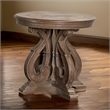 Gia Side End Table- 27 Inch Round Top- Carved Details- Brown Solid Wood