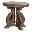 Gia Side End Table- 27 Inch Round Top- Carved Details- Brown Solid Wood
