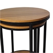 Molly Nesting Table Set of 2- Round Brown Solid Wood Top- Black Metal Frame