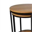 Molly Nesting Table Set of 2- Round Brown Solid Wood Top- Black Metal Frame