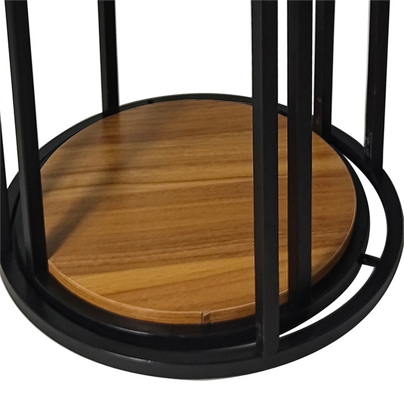Molly Nesting Table Set of 2- Round Brown Solid Wood Top- Black Metal Frame
