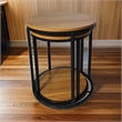 Molly Nesting Table Set of 2- Round Brown Solid Wood Top- Black Metal Frame