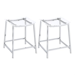 Ani 24 Inch Counter Height Stool Set of 2- Acrylic Clear- Chrome Metal