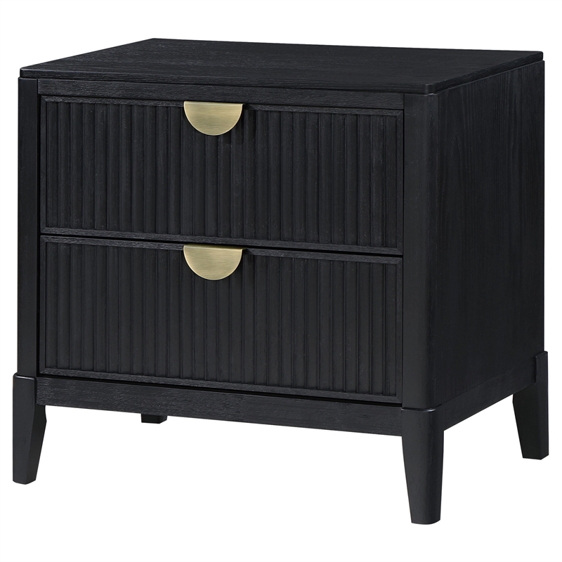 Jack Nightstand- 2 Drawers- Gold Metal Handles- Wire Brushed Black Wood