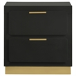 Caer Nightstand- 2 Drawers- Gold Accent Recessed Base- Bar Handles- Black