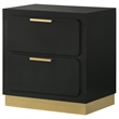 Caer Nightstand- 2 Drawers- Gold Accent Recessed Base- Bar Handles- Black