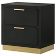 Caer Nightstand- 2 Drawers- Gold Accent Recessed Base- Bar Handles- Black