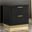 Caer Nightstand- 2 Drawers- Gold Accent Recessed Base- Bar Handles- Black