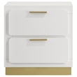 Caer Nightstand- 2 Drawers- Gold Accent Recessed Base- Bar Handles- White