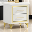 Jenny Nightstand- 2 Drawers- Hairpin Style Legs in Gold- Bar Handles- White