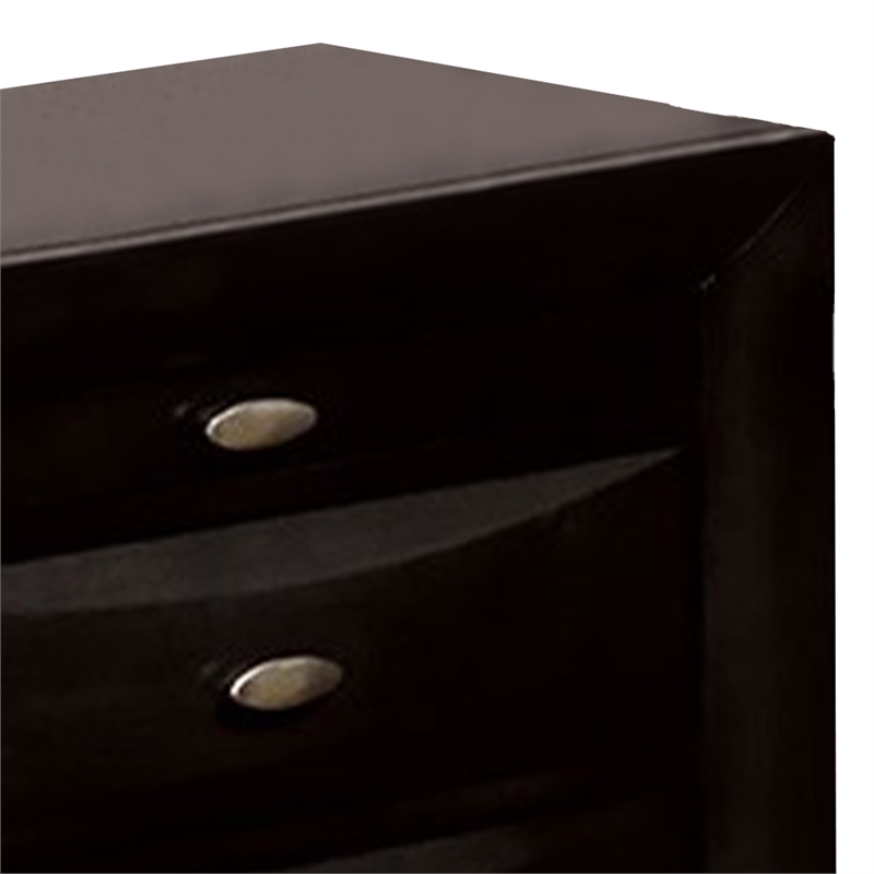 Simo Nightstand- Spacious Top- Metal Knobs- 3 Drawers- Black Solid Wood