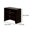 Simo Nightstand- Spacious Top- Metal Knobs- 3 Drawers- Black Solid Wood