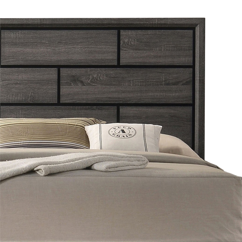 Erica Twin Size Bed- Gray and Black Wood Finish- Panel Style Headboard