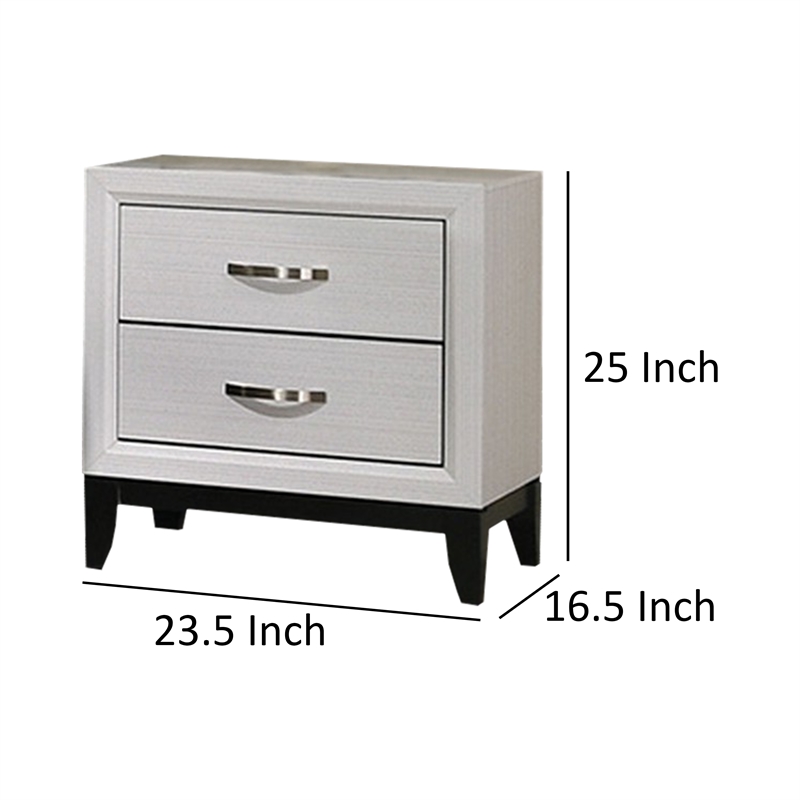 Erica Nightstand- 2 Drawers- White Wood Finished Frame- Metal Handles