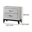 Erica Nightstand- 2 Drawers- White Wood Finished Frame- Metal Handles