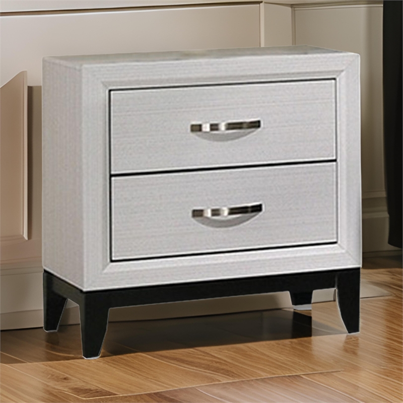 Erica Nightstand- 2 Drawers- White Wood Finished Frame- Metal Handles