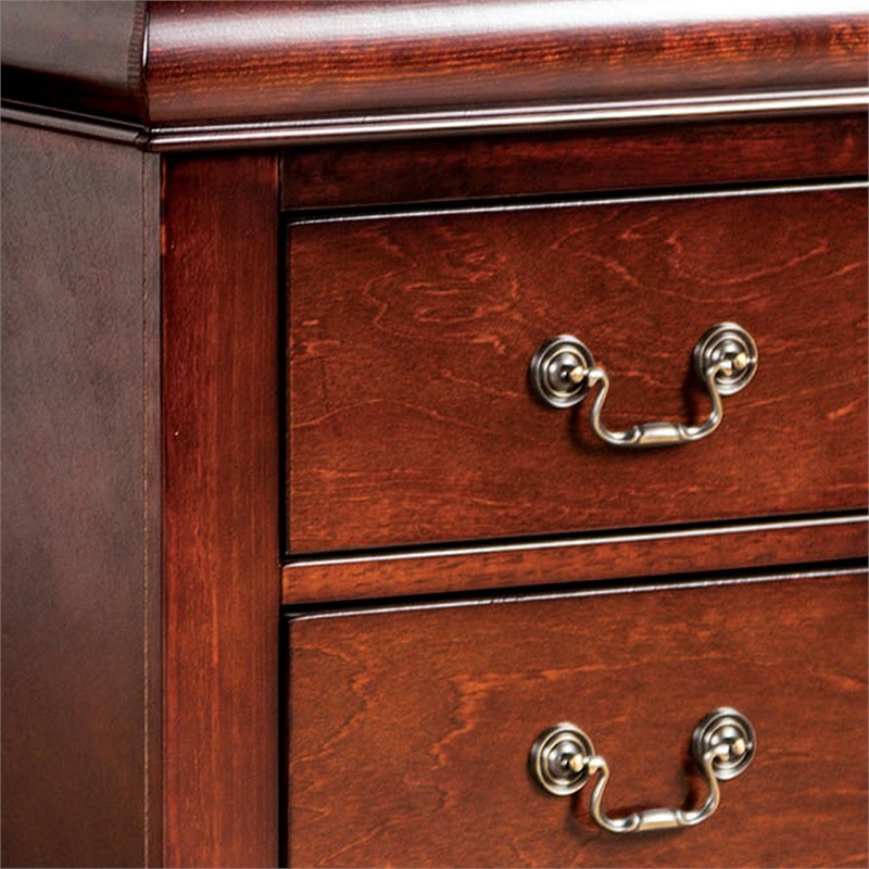 Ryla Nightstand- 2 Drawers- Cherry Brown Solid Wood- Bronze Drop Handles