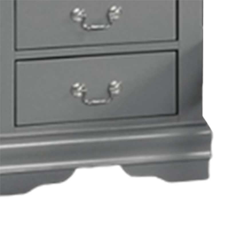 Ryla Nightstand- 2 Drawers- Light Gray Solid Wood- Nickel Drop Handles