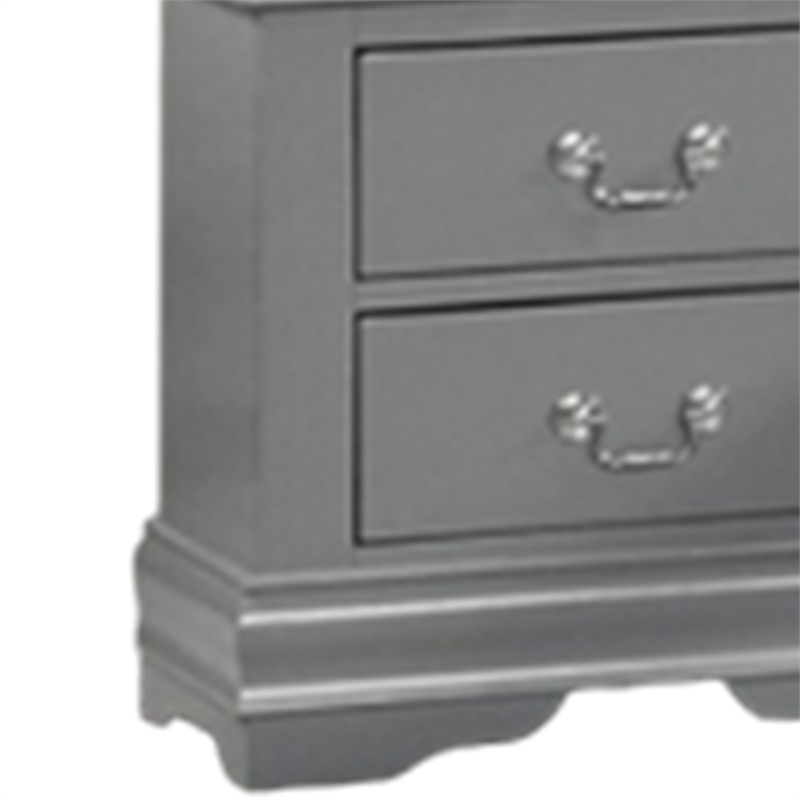 Ryla Nightstand- 2 Drawers- Light Gray Solid Wood- Nickel Drop Handles