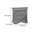 Ryla Nightstand- 2 Drawers- Light Gray Solid Wood- Nickel Drop Handles