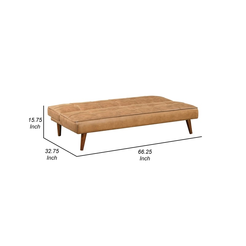 Sena Futon Convertible Sofa Bed Sleeper Couch- Light Brown Faux Leather