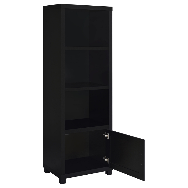Janice Media Tower Bookcase- 3 Shelves- 1 Storage Cabinet-  Black Finish