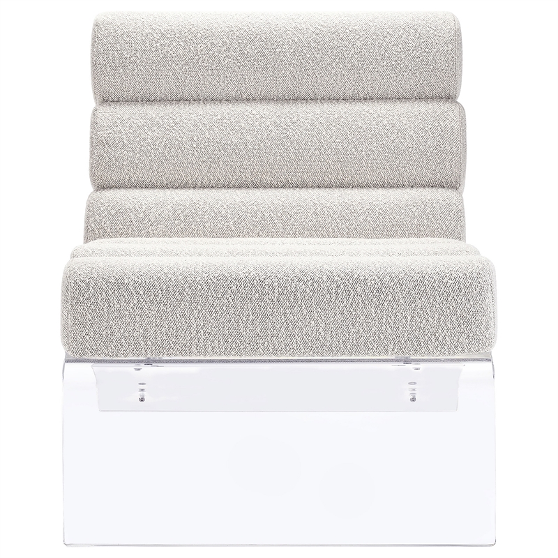 Reta Armless Accent Chair- Modern Ivory Boucle Channel Tuft- Clear Acrylic