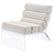 Reta Armless Accent Chair- Modern Ivory Boucle Channel Tuft- Clear Acrylic