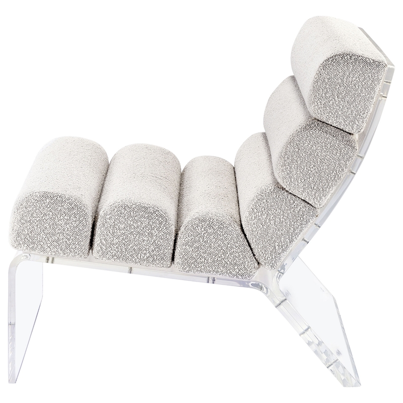 Reta Armless Accent Chair- Modern Ivory Boucle Channel Tuft- Clear Acrylic