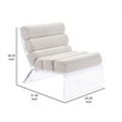 Reta Armless Accent Chair- Modern Ivory Boucle Channel Tuft- Clear Acrylic