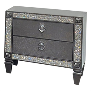Laine Nightstand- 2 Drawers- Crystal Like Acrylic Trim- Gray Solid Wood