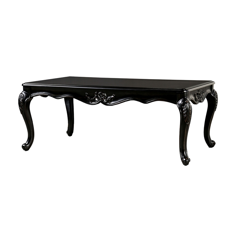 Roche Coffee Table- 53 Inch- Classical Cabriole Legs- Dark Brown Solid Wood